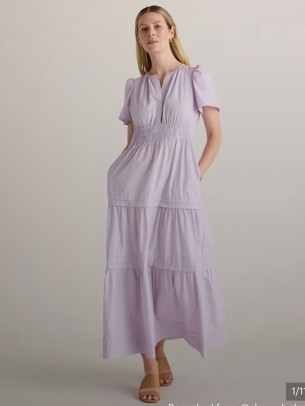 Quince 100% Organic Cotton Poplin Tiered Maxi Dress Pastel Lavendar